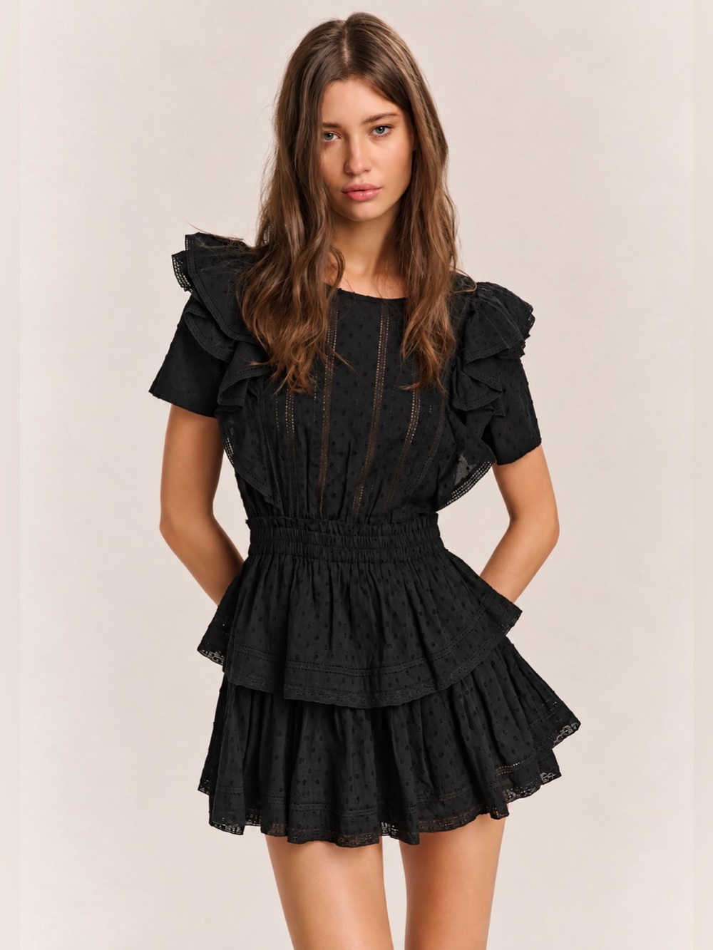 LoveShackFancy Natasha Heritage Mini Dress in Black Size P